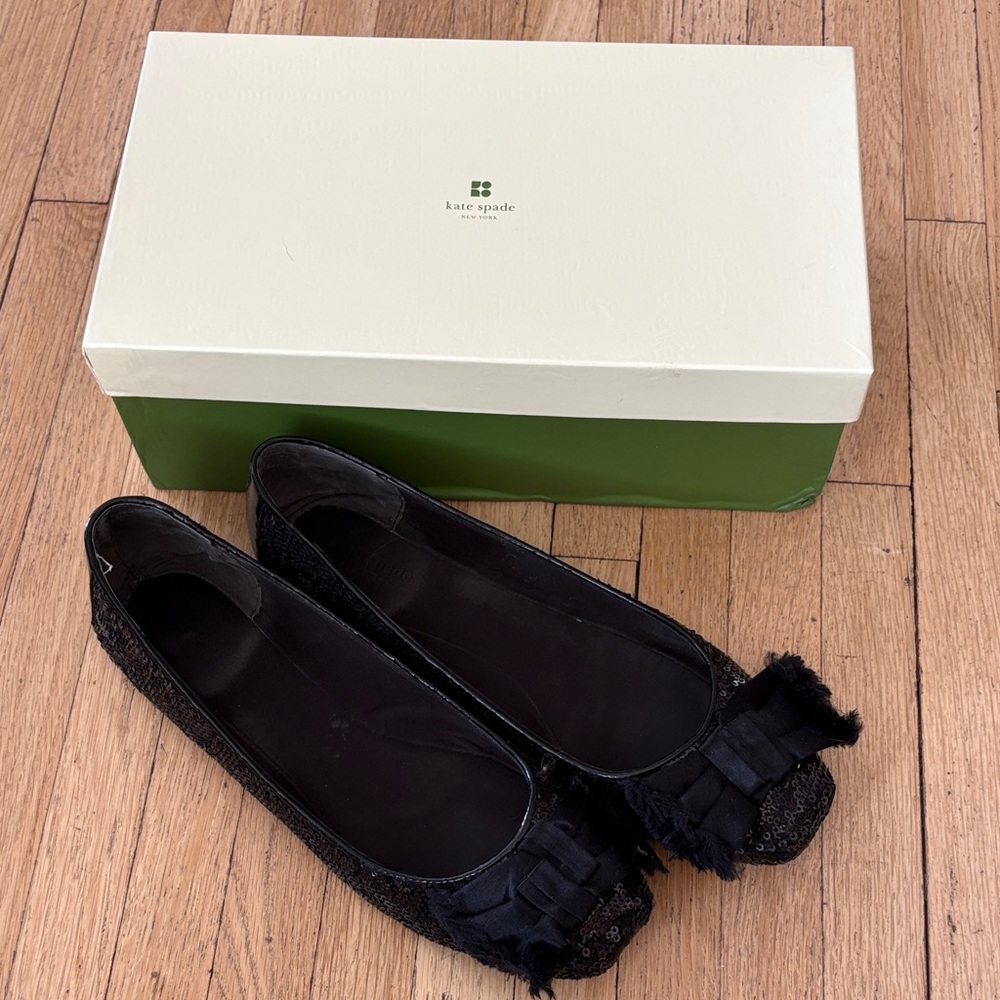 Kate Spade Black Flats with Bow Detail size 9
